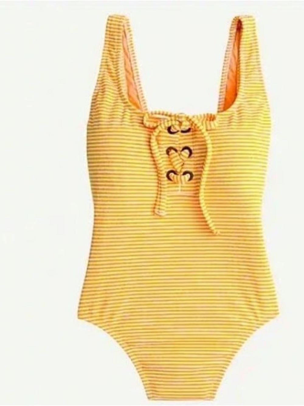 J.‎ Crew Lace-Up One-Piece Swimsuit Womens Size 20 Yellow Striped Ribbed New